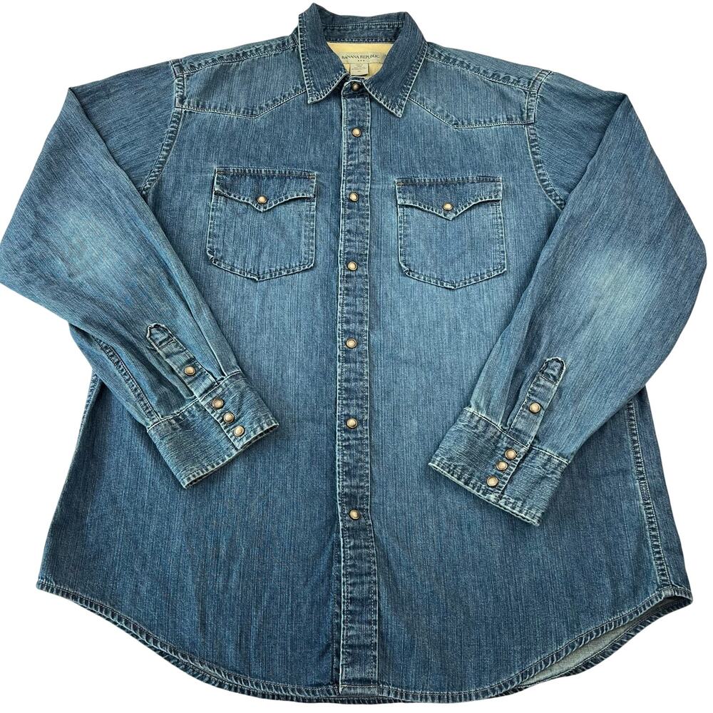 Banana Republic Denim Pearl Snap Western shirt men’s size XL Y2K